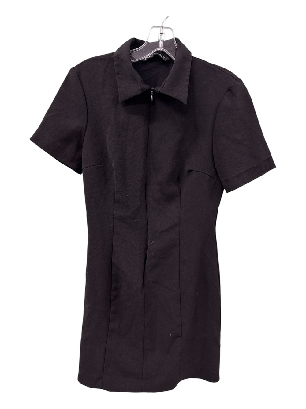 Zara Black Short-Sleeve Zip-Front Dress Tee